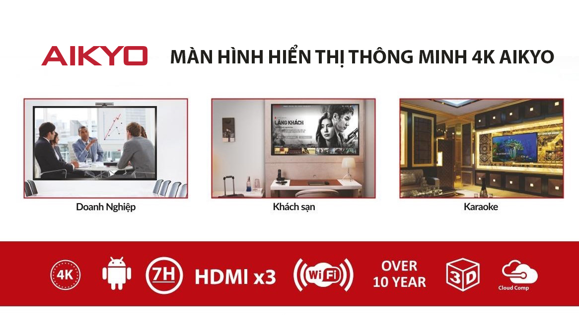 Màn hình hiển thị thông minh 4K Aikyo cho Doanh nghiệp, Khách Sạn, Karaoke…